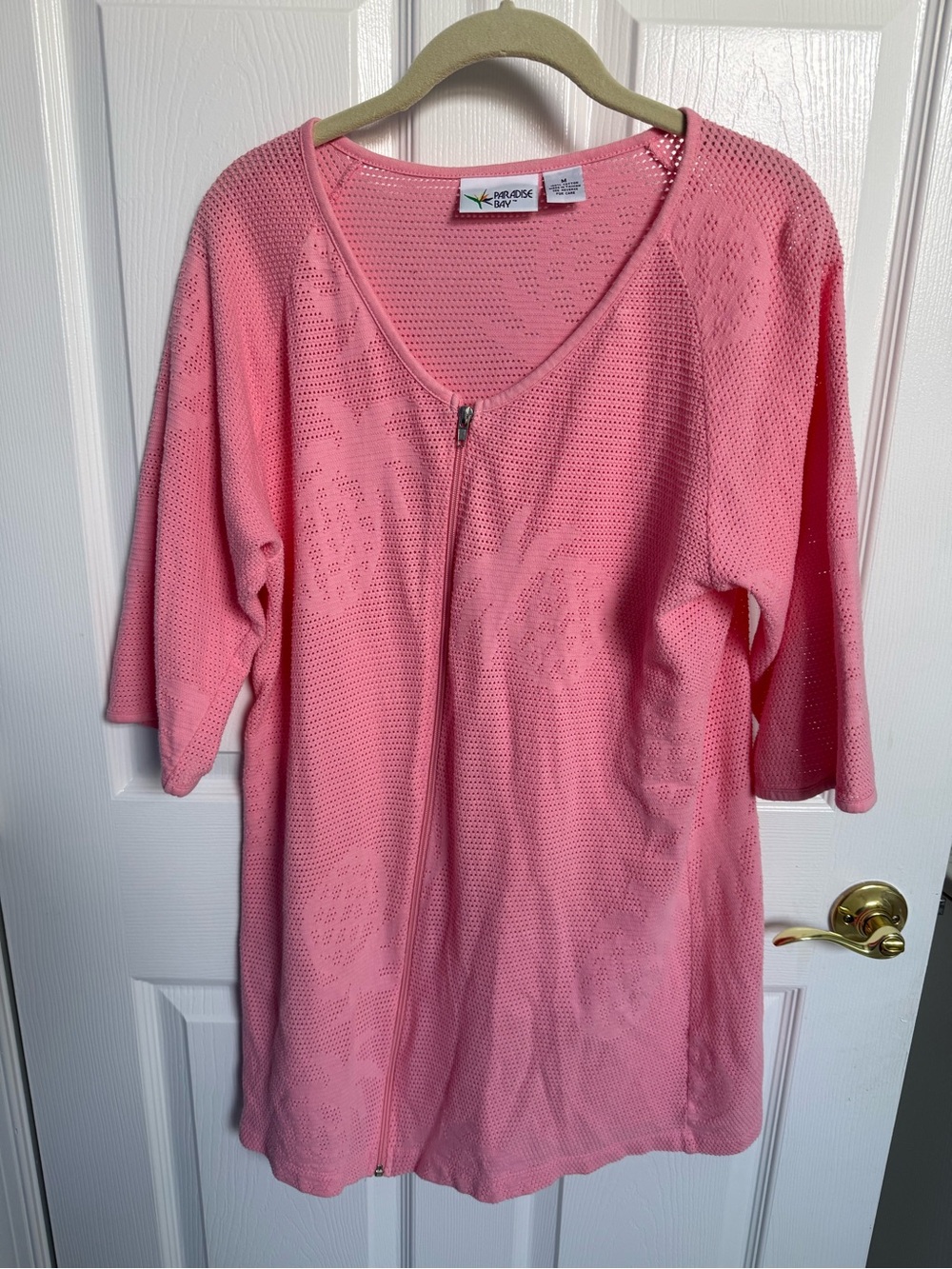 Paradise Bay Pink Mesh Zip-Front Swim Coverup